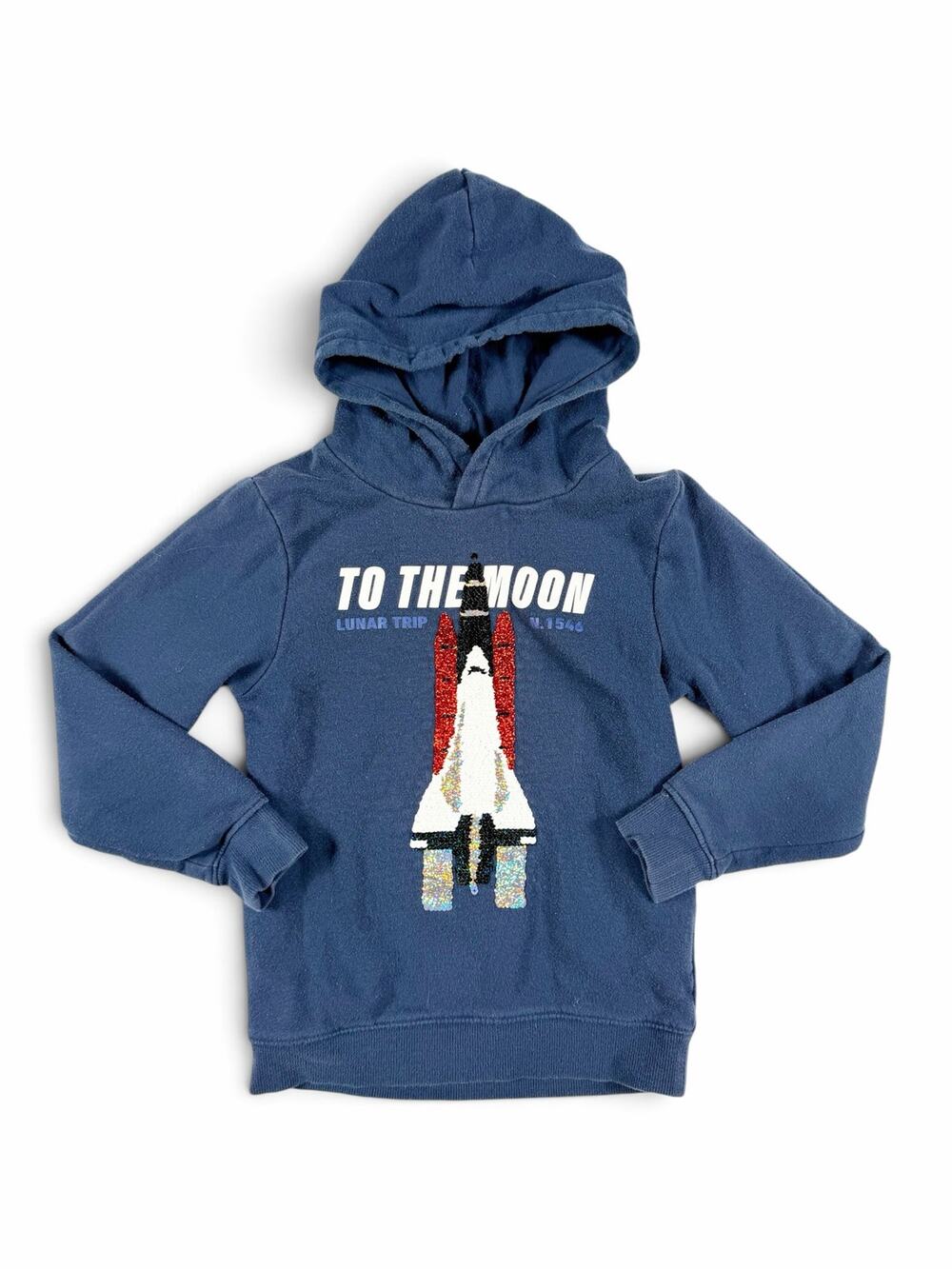 H&M Boys Flip Sequin Space Shuttle Hoodie Sweatshirt Blue 6-8